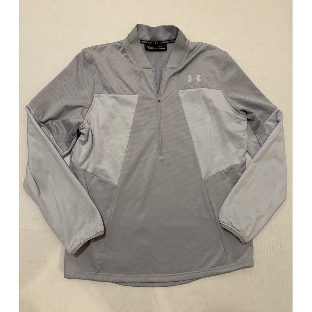 UNDER ARMOUR Mens Cold Gear Fleece 1/2 Half Zip Pull Over Shirt Sz Large‎ L Gray